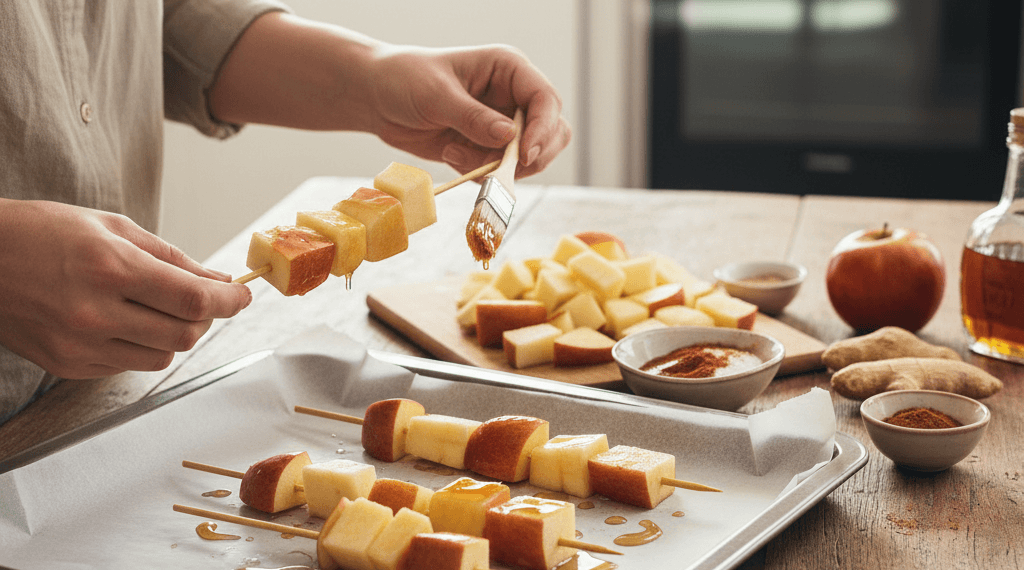 brochettes pommes sirop érable