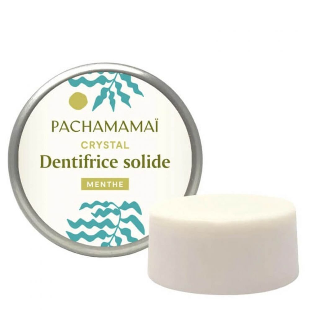 Dentifrice solide menthe dans boite métal crystal pachamamai