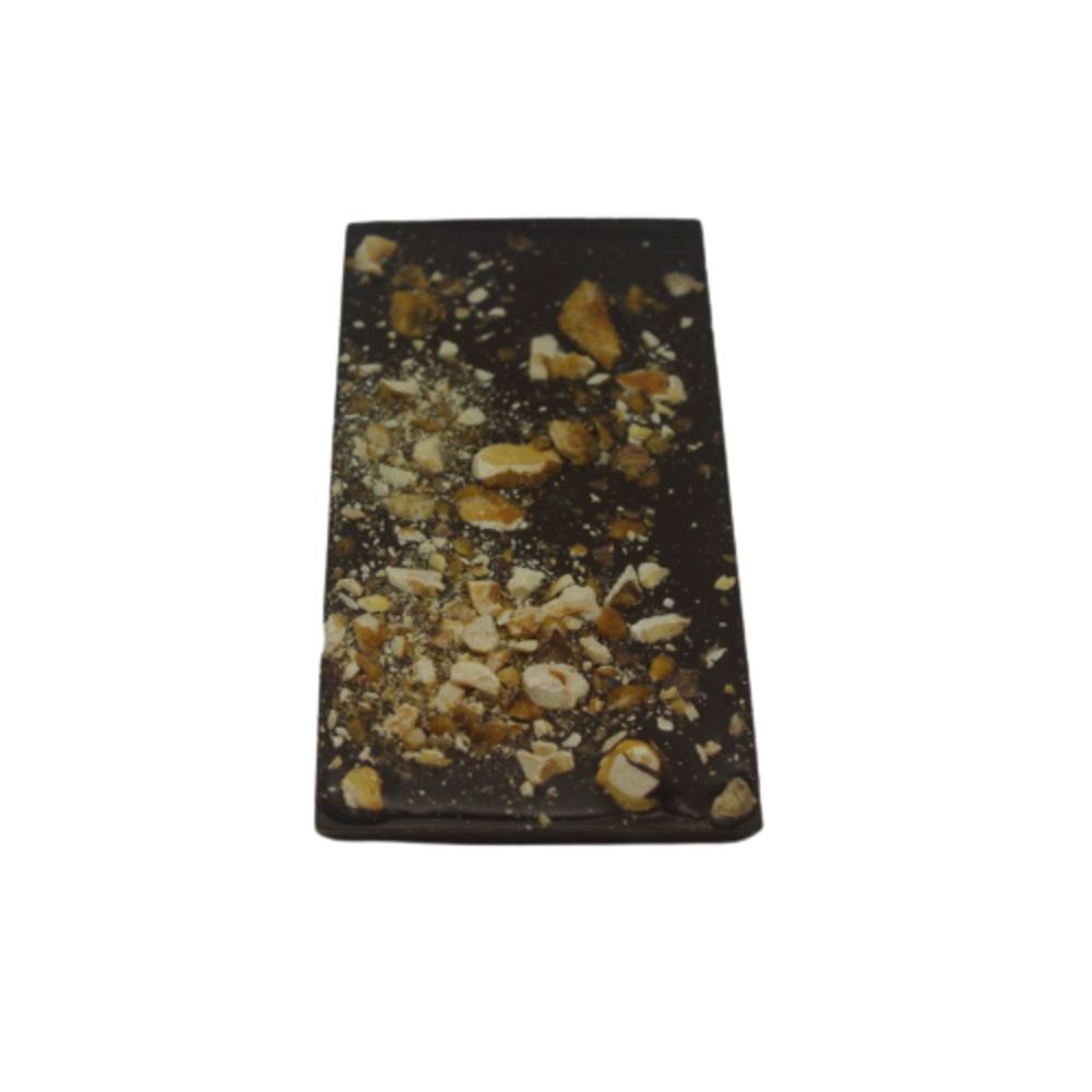 Tablette 100g chocolat noir pralin BIO*. 59,50€/kg