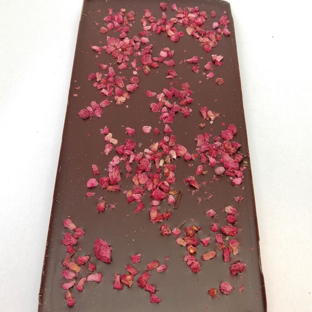 Tablette de chocolat noir à la rose 100g