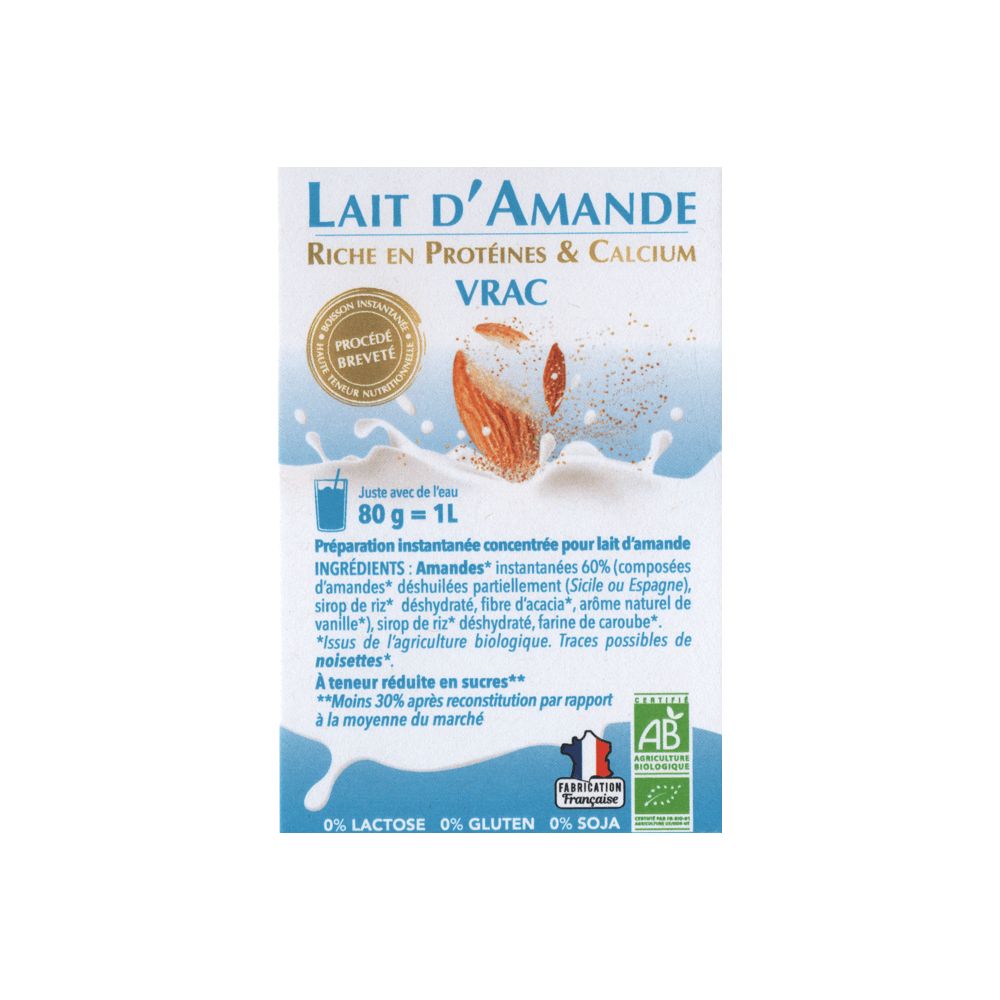 Lait d'amande instantané BIO. 39€/kg