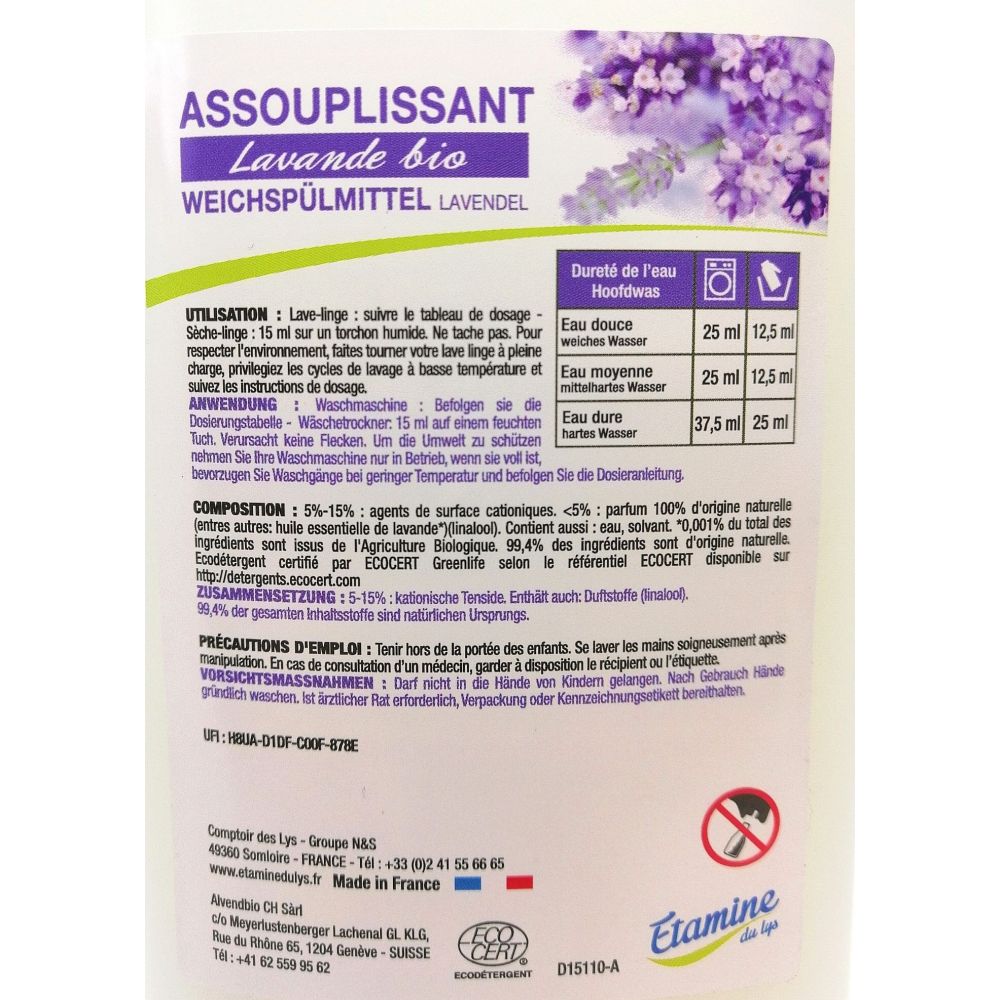 Assouplissant lavande BIO recharge 1L 4,90€/kg