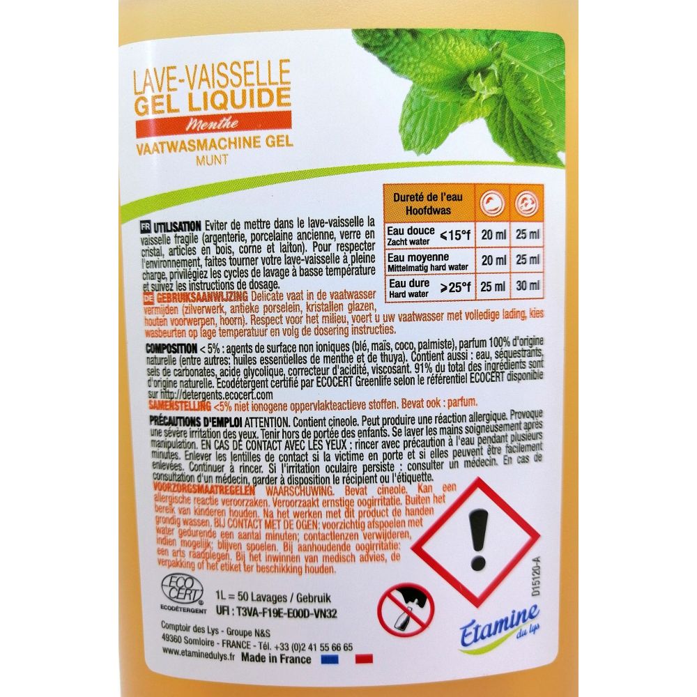 Gel lave vaisselle concentré BIO recharge. 8,90€/kg