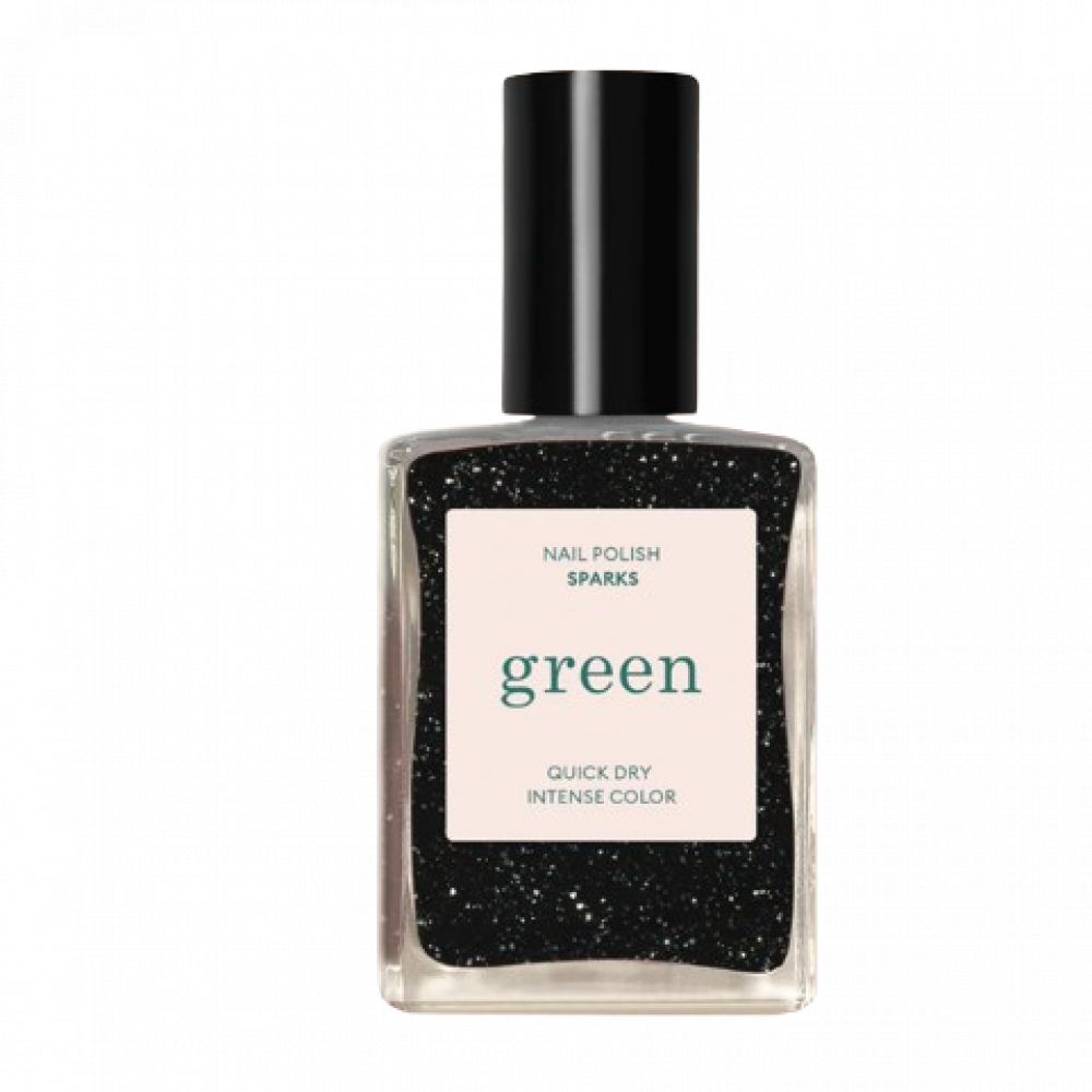 Vernis à ongles green 15ml sparks noir intense pailleté