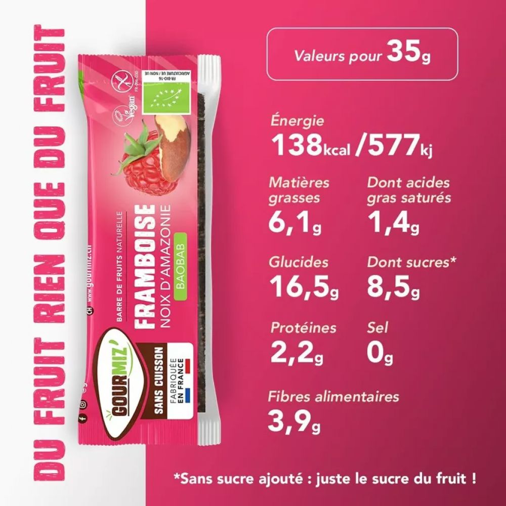 Barre énergétique framboise noix d'Amazonie BIO