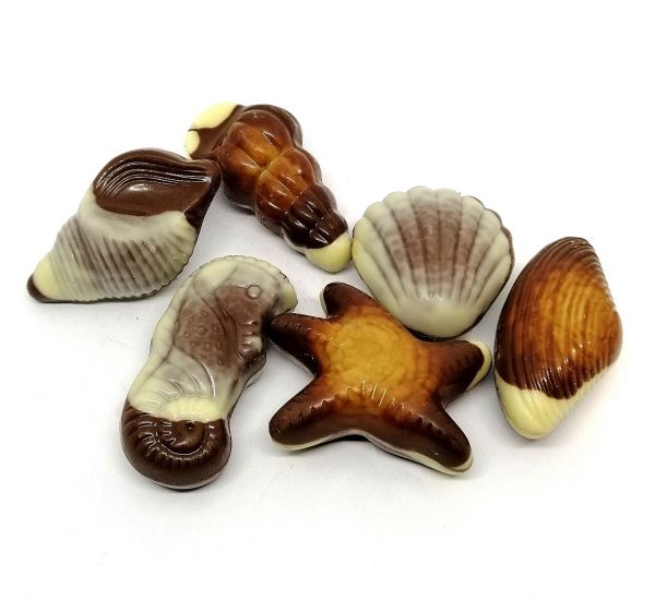 Chocolats formes fruits de mer. 29,95€/kg