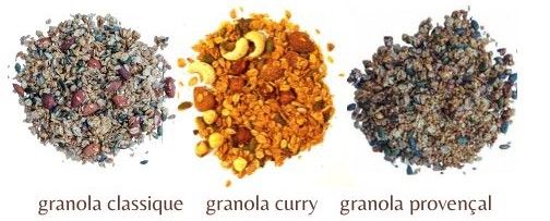 3 granolas pout topping sur soupes : classique, provençal, ou au curry