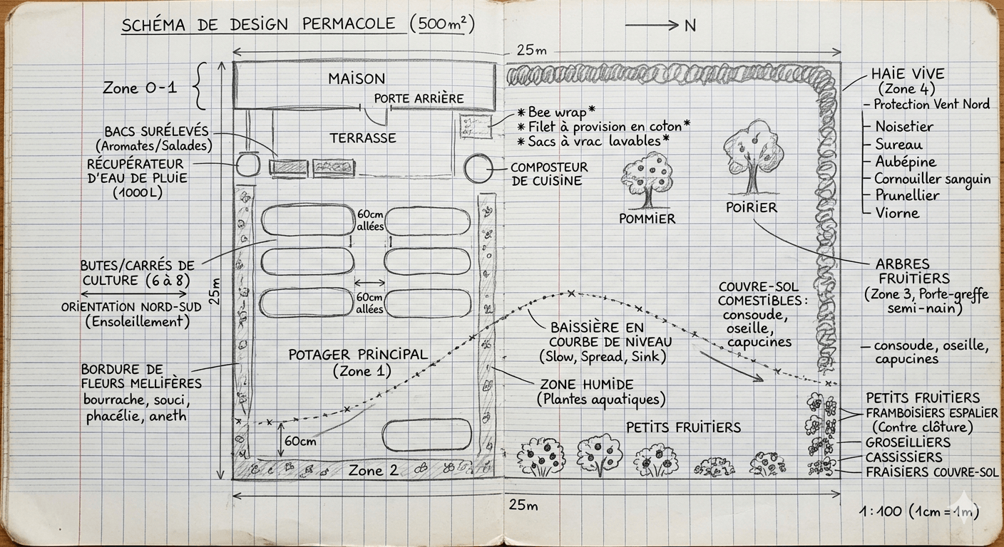 exemple de dessin d'un design permacole