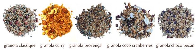 3 granola salés et 2 granola sucrés pour aggrémenter vos repas