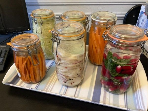 différents bocaux d'aliments conservés par lactofermentation