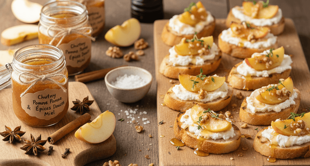 chutney de pomme à tartiner, toasts chèvre pomme