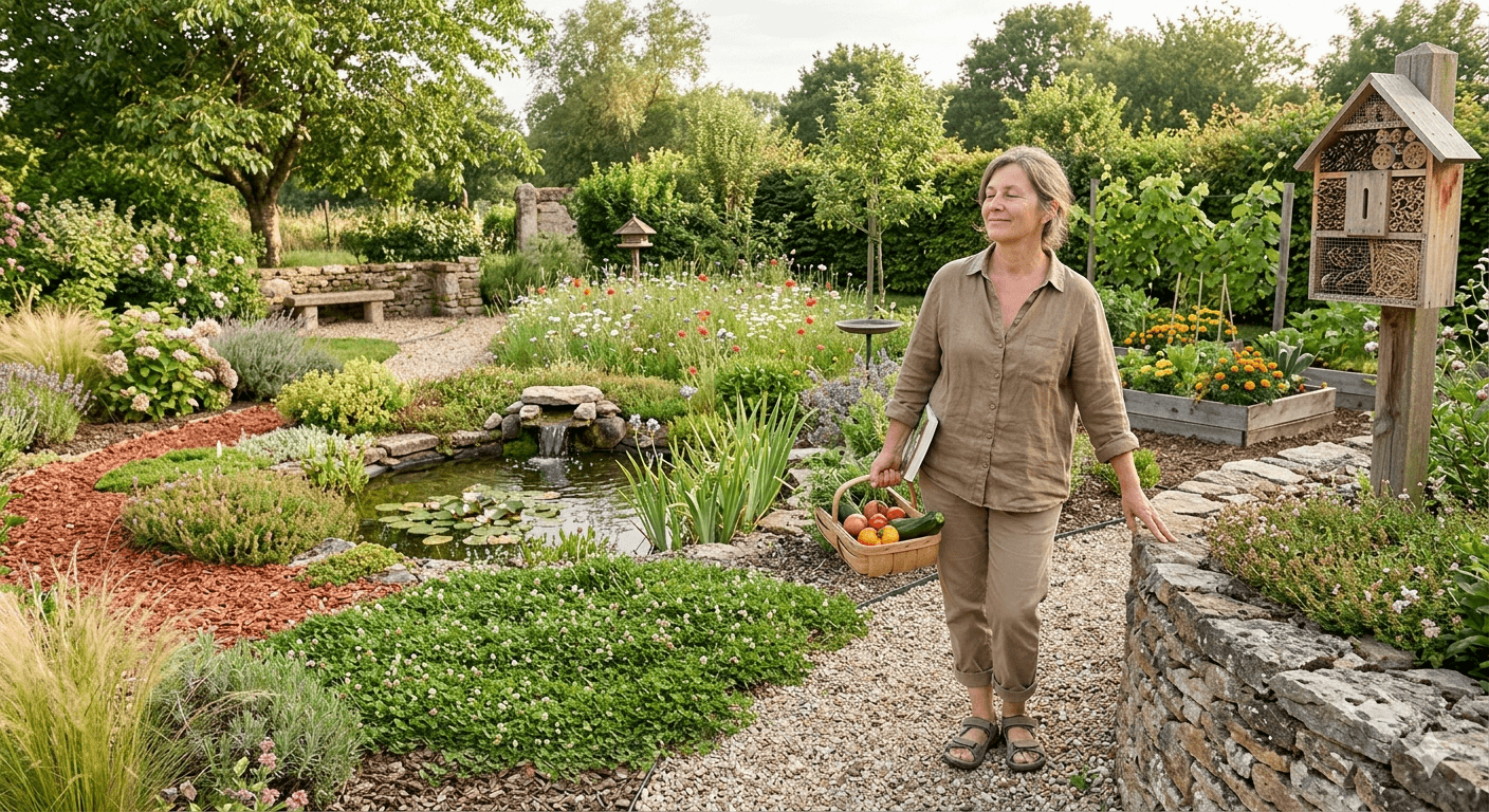 vive simple et heureuse dans un jardin durable